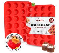 Walfos Lot de 2 Mini Moules à Cupcakes en Silicone, 24 Tasses Mini Moule Silicone, Sans BPA, Moule en Silicone Antiadhésif, Idéal pour la Fabrication de Muffins