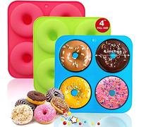 Walfos Lot de 3 moules à donuts, en silicone, antiadhésifs, pour gâteaux, biscuits, bagels, muffins, passent au lave-vaisselle, au four, au micro-ondes (3 pièces et 4 tasses)