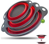 Walfos Lot de 3 passoires pliables en silicone pour économiser de l'espace, 2 litres, 3 litres et 4 litres, sans BPA et passent au lave-vaisselle, pour pâtes, légumes, fruits