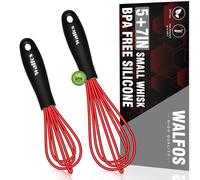 Walfos Mini fouet en silicone, fouet de cuisine pour ustensiles de cuisine antiadhésifs, fouet ballon en fil d'acier inoxydable, parfait pour mélanger, fouetter, battre, faire mousser, 12,7 cm + 19,1 cm, rouge