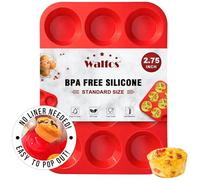 Walfos Moule à muffins en silicone - 12 moules à cupcakes ordinaires en silicone, anti-adhésif, idéal pour faire des muffins, des tartes, du pain - Sans BPA et passe au lave-vaisselle