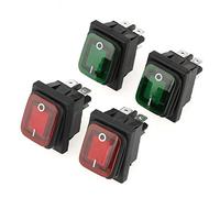 Walfront 4Pcs Interrupteur à Bascule 220V, Interrupteur Etanche, Mini Interrupteur à Bascule de Type SPST ON-OFF Lampe Rouge Vert 4 Broches 2 Positions