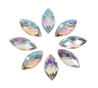 Walfront 500 Pcs en Forme d'oeil de Cheval Perles de Couture Fantaisie Ovales Brillantes 7 × 15 mm pour Fabrication de Bijoux Mariage Robe Téléphone DIY Artisanat Décorations(Blanc)