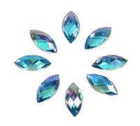 Walfront 500Pcs en Forme d'oeil de Cheval Acrylique Cristal Perles de Couture Fantaisie Ovales Brillantes 7 × 15mm pour Fabrication de Bijoux Mariage Robe DIY Décorations(Bleu Clair)