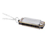 Walfront Collier Harmonica Jouet 3,5 X 1,2 Cm Instrument de Musique Portable pour Enfants Mini Résine Métallique, Cadeau Harmonica Miniature à 4 Trous pour Enfants Adultes Voyage (SILVER)