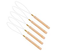 WALFRONT Ensemble d'outils de Boucle d'extension de Cheveux 5 Pièces, Aiguille Flexible, Manche en Bois de Hêtre Facile à Saisir, Idéal pour les Extensions de Cheveux, le Touffetage et