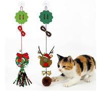 Walfront Jouet de Noël à suspendre pour chat d'intérieur, jouet pour chat avec balle d'herbe à chat, corde élastique réglable, jouet interactif pour soulager l'ennui à la maison