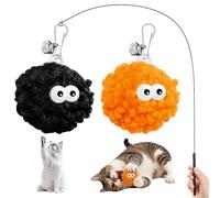 Walfront Jouet interactif pour chat, balle en peluche orange et noire, style canne à pêche, jouet d'intérieur pour chat pour tous les chats, chatons et adultes, amusant et soulagement du stress