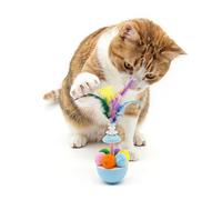 Walfront Jouet interactif pour chat d'intérieur, jouet pour chat avec plumes et herbe à chat, jouet à ressort rotatif à 360°, base lestée durable, pour soulager l'ennui et jouer indépendamment