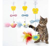 Walfront Jouet pour chat à suspendre à la porte avec corde élastique et oiseau en plumes, jouet interactif pour chat d'intérieur, jouet d'enrichissement autocollant pour garder les chats occupés