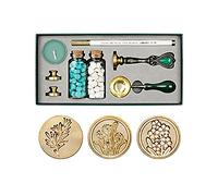 WALFRONT Kit de Sceau de Cire au Design Rétro, Ensemble Complet avec Perles de Cire, Cuillère à Fondre, Tampon et Tête en Cuivre pour Enveloppes et Invitations de Mariage (Style 7)