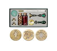 WALFRONT Kit de Sceau de Cire au Design Rétro, Ensemble Complet avec Perles de Cire, Cuillère à Fondre, Tampon et Tête en Cuivre pour Enveloppes et Invitations de Mariage (Style 3)