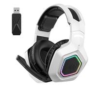 Walfront Le Casque de Jeu sans Fil avec Bluetooth et 3,5 Mm Connexions Filaires Le Casque de Personnalisation D'éclairage Comprend Un Adaptateur 2.4g pour PC Ordinateur (White)