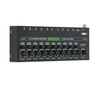 Walfront Mélangeur Stéréo 10 Canaux, Interface 6,35 Mm pour un Sous-mixage de Précision, Contrôle du Volume Indépendant pour Batterie, Guitare, Basse, Claviers (Prise UE)
