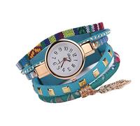 Walfront Montre pour Femme avec Pendentif Feuille Tressée Montre Ronde Montre Bracelet Cuir Montres pour Les Femmes