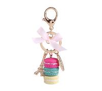 Walfront Porte-clé en Résine et Alliage, Porte-clé Mignon en Forme Macaron avec Tour Eiffel de Différent Couleurs(Rose Rouge)