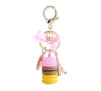 Walfront Porte-clé en Résine et Alliage, Porte-clé Mignon en Forme Macaron avec Tour Eiffel de Différent Couleurs (Rose)