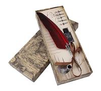 Walfront Stylo Dip à Plume d'oie, 0.5mm Stylo-Pinceau avec Plume d'oie Taillée Stylo comme Exécutif Antique (Bouteille d'encre Vide) (Rouge)