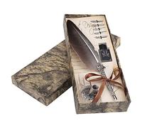 Walfront Stylo Plume Vintage Noir Européen, Kit de Calligraphie Antique Plume d'oie Stylo avec 5pcs Pointes