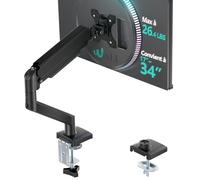 WALI Bras De Moniteur Simple pour Écrans De 13 À 34",Bras Ergonomique pour Bureau Jusqu'À 12 Kg,Support Réglable pour Écrans D'Ordinateur avec Pince Et Base À Œillets, VESA 75/100 Mm (GSMP001N), Noir