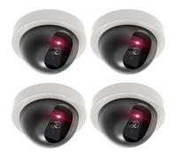 Wali Dummy Fake Security SDW-4 Lot de 4 caméras de vidéosurveillance avec lumière LED Rouge Clignotante et Autocollants d'avertissement de sécurité Blanc
