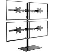 WALI GMF004 Support pour 4 écrans de 17 à 27 pouces, entièrement réglable, avec pivot, inclinaison, rotation, base en verre, charge maximale 10 kg par bras (GMF004) Noir