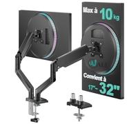 WALI Support De Bureau Réglable pour 2 Moniteurs,Bras De Moniteur Robuste Jusqu'À 32",Peut Supporter Jusqu'À 10 Kg,Trous De Montage Maximum 100 X 100 Mm (GSMP002N),Noir