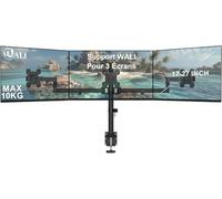 WALI Support Ecran PC 3 Ecran pour Moniteurs jusqu'à 27 Pouces, Bras Ecran PC Entièrement Réglable Horizontal pour 3 Écrans, Capacité de Poids de 10 kg par Bras, VESA 75/100mm (M003S), Noir