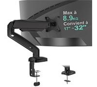 WALI Support Ecran PC Sur Bras pour Moniteurs de 17 à 32 Pouces, Bras pour Écran PC Ressort à Gaz, Réglage Hauteur avec Inclinaison Pivote Tourne, VESA 75/100 mm, Capacité de Charge 9kg(GSMP001), Noir