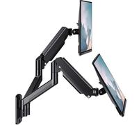 WALI Support mural double pour écran jusqu'à 32" et 10 kg, entièrement réglable, bras de moniteur à ressort à gaz avec inclinaison et pivot, extension maximale de 49 cm, VESA 75 et 100 mm (GSWM002