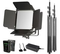 Walimex pro 2x LED Niova 100-F Pro 100 W Bi-Color Set avec 2x pied de lampe & 2x batterie V-Mount, éclairage vidéo variable, éclairage de studio avec lumière douce