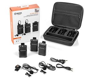 walimex pro Boya WM4 Pro K-2 Microphone Set de 3 - Set de Microphones sans Fil performants avec 2 Microphones de Lavalier, 2 émetteurs et 1 récepteur, jusqu'à 60 mètres, 35 Hz - 14 kHz