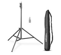 Walimex pro FT-8051 trépied de lampe 260 cm - trépied léger avec amortissement à ressort, hauteur maximale 260 cm, capacité de charge de 5 kg, aluminium, pour studio de photographie en extérieur, avec sac et adaptateur, noir