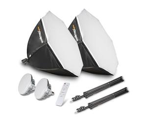 Walimex pro Kit Éclairage 2X Softbox Octogonale 2X LED 60W 2 x Trépied Lumière Bi-Color Diffuseur Télécommande Transport Boite à lumière Studio Photo Vidéo Équipement Photographique Streaming