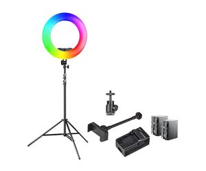 Walimex Pro Lampe annulaire LED RVB 60 W | Contrôlable par Application | Fonctionnement sur Batterie Possible | Kit Parfait avec Accessoires | Extensible grâce à 5 Chaussures Cold Shoes