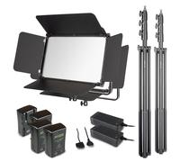 Walimex pro LED Niova 150-F Pro Set d'éclairage de surface avec 2x lampe vidéo, 2x pied de lampe, 4x batterie V-Mount & 2x chargeur, éclairage de surface 150 W avec Bi-Color