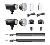 Walimex pro LED Niova Plus DL 100 W + Lot de 2 trépieds, Lampes vidéo LED à intensité Variable et trépieds Flash avec Amortissement à Ressort jusqu'à 256 cm de Hauteur