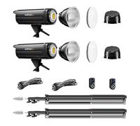 Walimex pro LED Niova Plus DL 200 W + trépied, Lot de 2, Lampes vidéo LED à intensité Variable et trépieds pour Flash avec Amortisseur à Ressort jusqu'à 256 cm de Hauteur