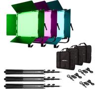 Walimex pro LED Rainbow 100W RGBWW Set - comprenant 3 lampes, volets de protection, bloc d'alimentation, sac de transport et de rangement, 3 pieds de lampe, spigot et adaptateur