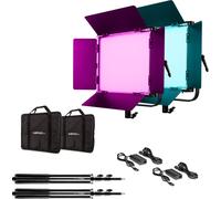 Walimex pro LED Rainbow 50W RGBWW Set - composé de 2 lampes, volets de protection, bloc d'alimentation, sac de transport et de rangement, pied de lampe avec spigot et adaptateur