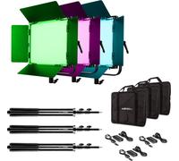 Walimex pro LED Rainbow 50W RGBWW Set - composé de 3 lampes, volets de protection, bloc d'alimentation, sac de transport et de rangement, pied de lampe avec spigot et adaptateur