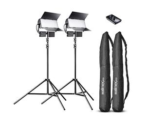 Walimex pro LED Sirius 160 Bi Color set de 2 avec trépied + télécommande - 2x 65W Bi Color surface light, studio light, 2x 65 Watt 6000 lumen, 5600K, dimmable, avec télécommande, pour photo + vidéo