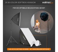 Walimex pro Premium Kit Studio Photo 2x Pied de lampe 2x Boîte à lumière LED 45 W Bi Color & Fond Photo Puissance Éclairage Vidéo Studio Streaming