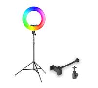 Walimex pro LED Rainbow 60W RGBW Set de lampe annulaire - comprenant une lampe annulaire, un support pour smartphone, une mini-tête sphérique, un adaptateur secteur, un sac de transport et un pied de