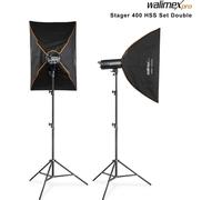 Walimex Pro Stager 400 HSS Set Double – Flash studio 400 Ws, récepteur 2,4 GHz, mode HSS, lumière LED, pour photographes pro