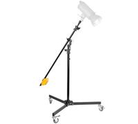 Walimex pro Trépied girafe sur roulettes 130-390 cm, charge max. 3-6 kg, contrepoids 4,4 kg, bras pivotant, roulettes, sac de lestage