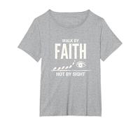 Walk by Faith Not by Sight Citation chrétienne inspirante T-Shirt, Femme Grandes Tailles, Gris Chiné, 1X