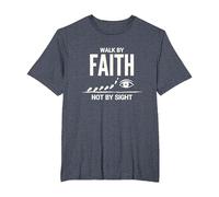 Walk by Faith Not by Sight Citation chrétienne inspirante T-Shirt, Homme Grandes Tailles, Bleu Chiné, 3X Tall