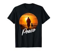 Walk for Peace - Monk with Aloka Dog Sunset Color Graphic T-Shirt