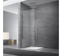 Walk-in Set Paroi de douche 77x200cm fixe en verre transparent Easy Clean + Bras de montage + Profilé, Chrome (WI80-SET)